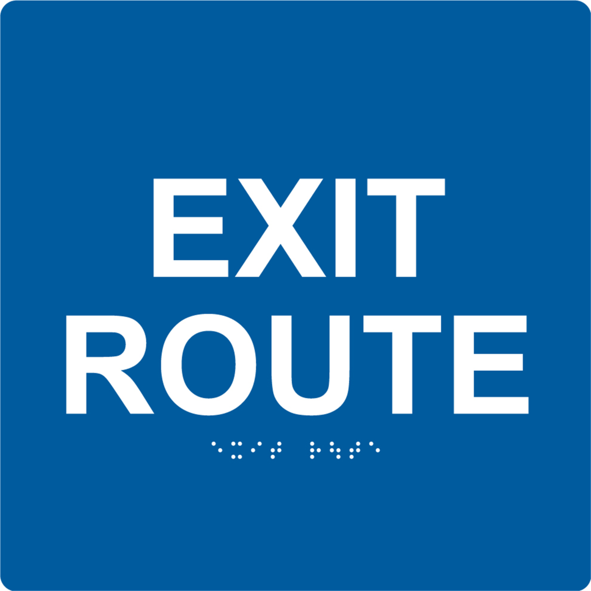 Accuform Braille Sign, Exit Route, 8" X 8", Plastic, Blue, PAD902BU